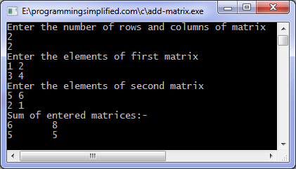 Matrix addition in C program output