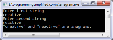 C anagram program output