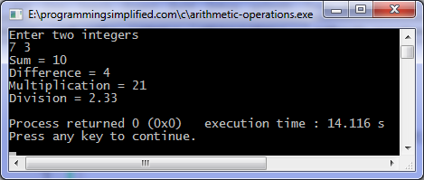 arithmetic operations program