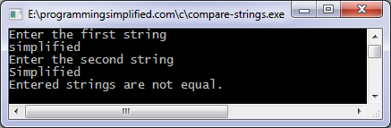 Compare string C program output
