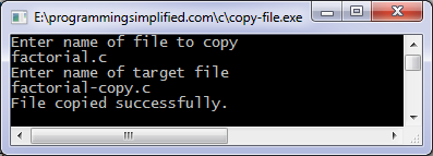 Output of C program to copy a file