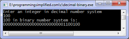 Decimal to binary c program