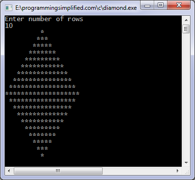 Diamond pattern C program output