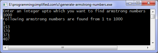 Generate armstrong numbers c program