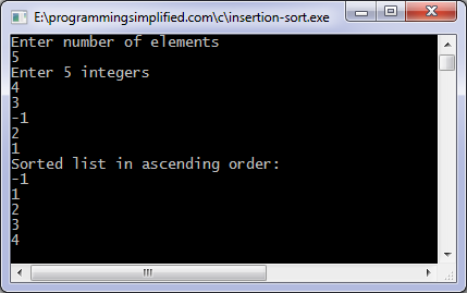 Insertion sort c program