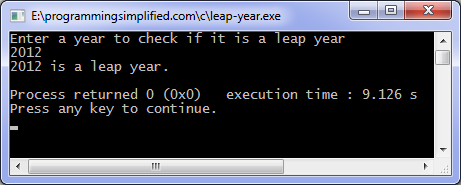 Leap year C program output