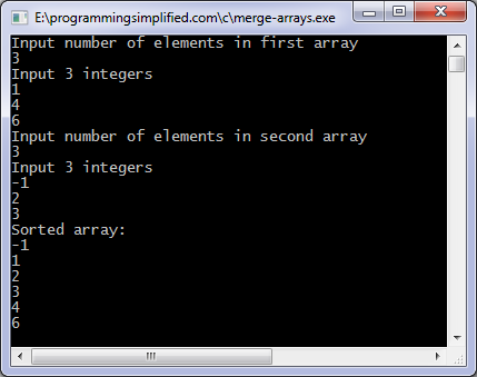 Merge arrays c program