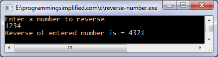 Reverse number C program output