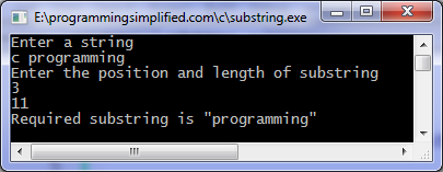 C substring program output