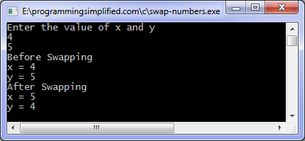 Swap numbers c program