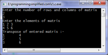 Transpose matrix C program output