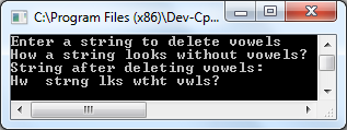 C program to delete vowels from a string output