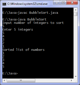 Bubble sort Java program output
