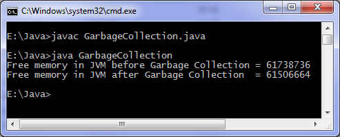 Java program for garbage collection output