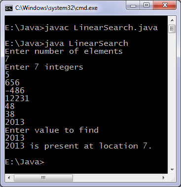 Linear Search Programs In Java