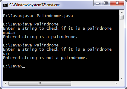 Palindrome Java program output