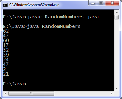 Java random numbers program output
