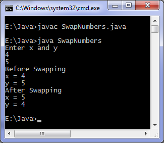 Java program to swap numbers output