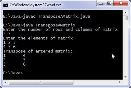 Transpose matrix Java program output