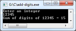Sum of digits C program output