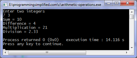 Arithmetic operations C program