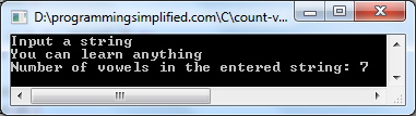 C program to count number of vowels in a string output