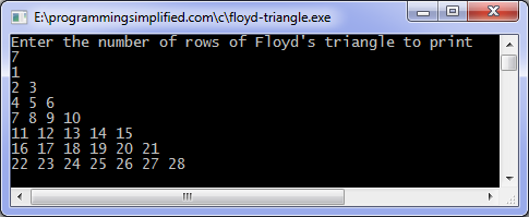 Floyd triangle C program output