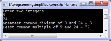 HCF and LCM c program