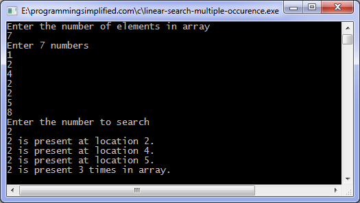 linear Search in C for multiple occurrence