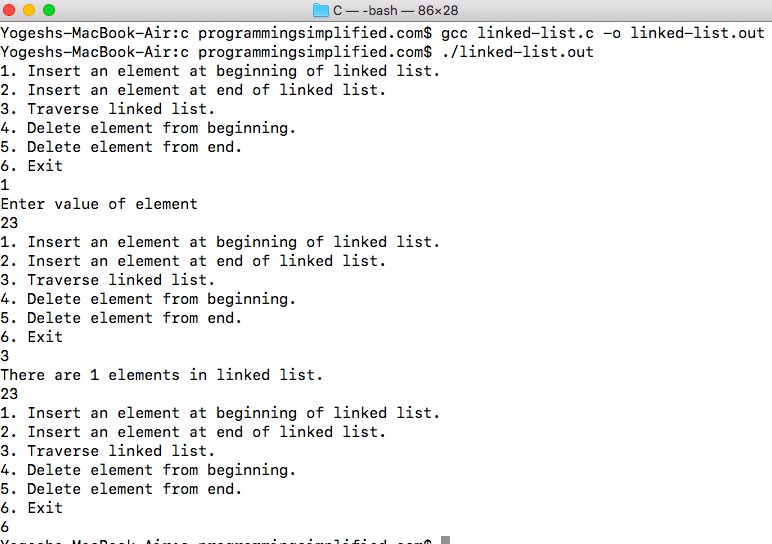 Linked list in C