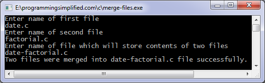 Merge two files C program output