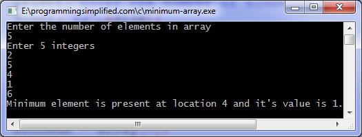 Minimum element in array program
