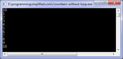 Numbers without loop c program