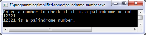 Palindrome number C program output