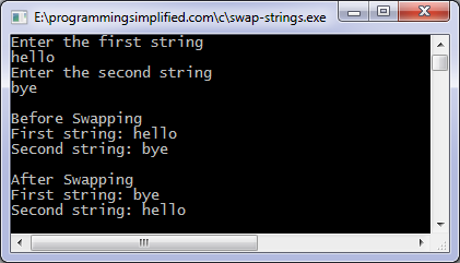 Swap strings C program output