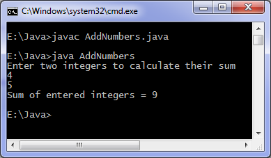 Output of Java program to add two numbers