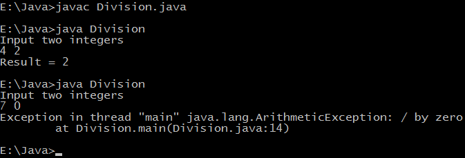 Java program throwing Arithmetic exception (division by zero).