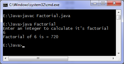 Java factorial program output
