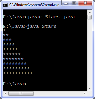 java loop example output console program stars simple