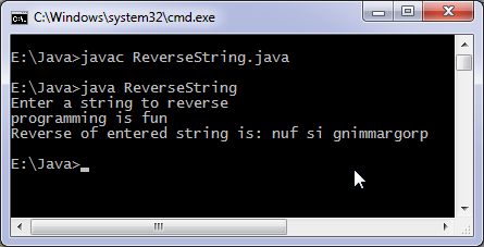 Reverse string Java program output