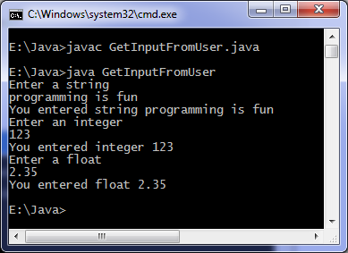 Output of Java program to get input from a user