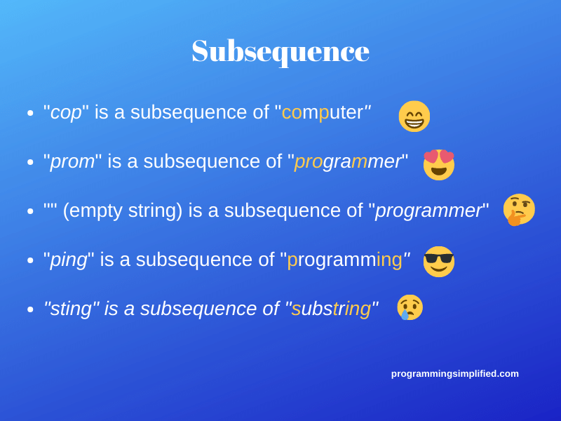 Subsequence examples